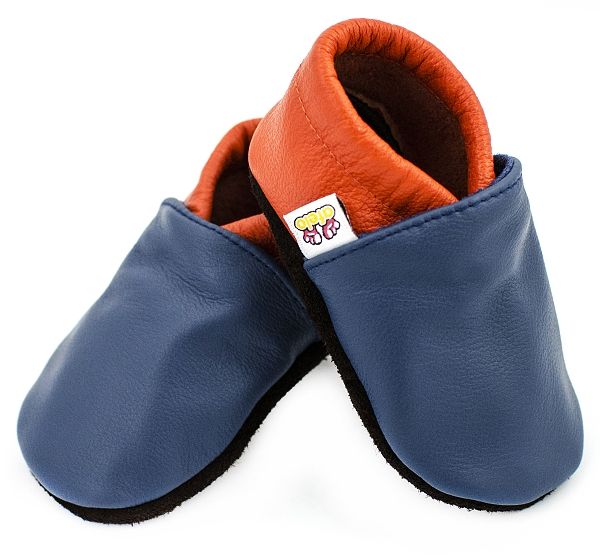 Kožené capáčky - MODRO-ORANŽOVÉ - 18 - 24 m (AFELO)