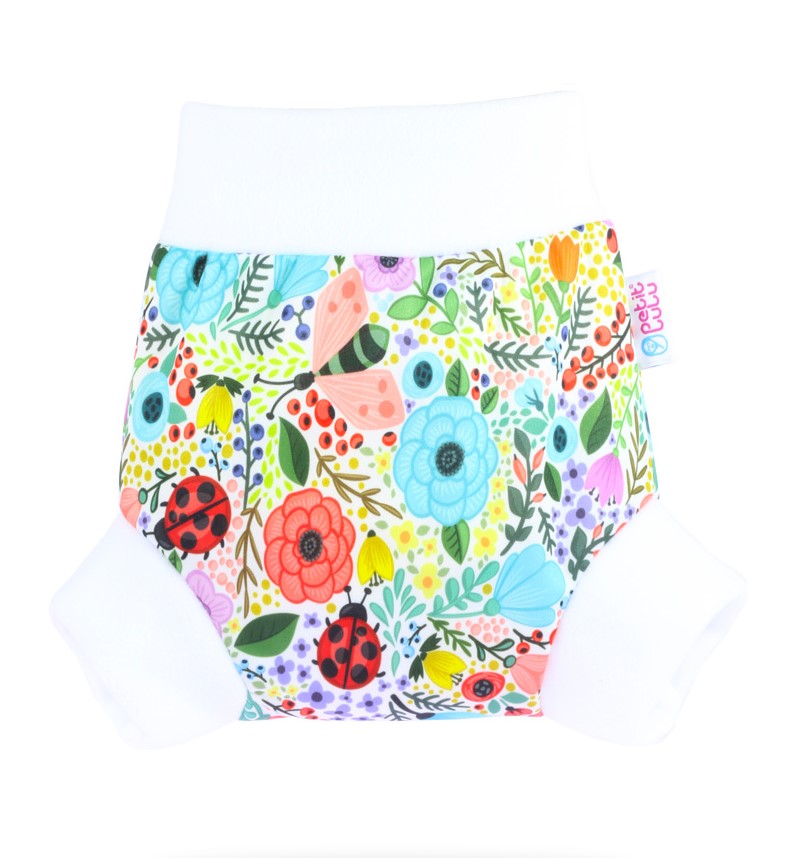 Natahovací svrchní kalhotky vel. XL (Petit Lulu) - Rozkvetlá zahrada (bílá)