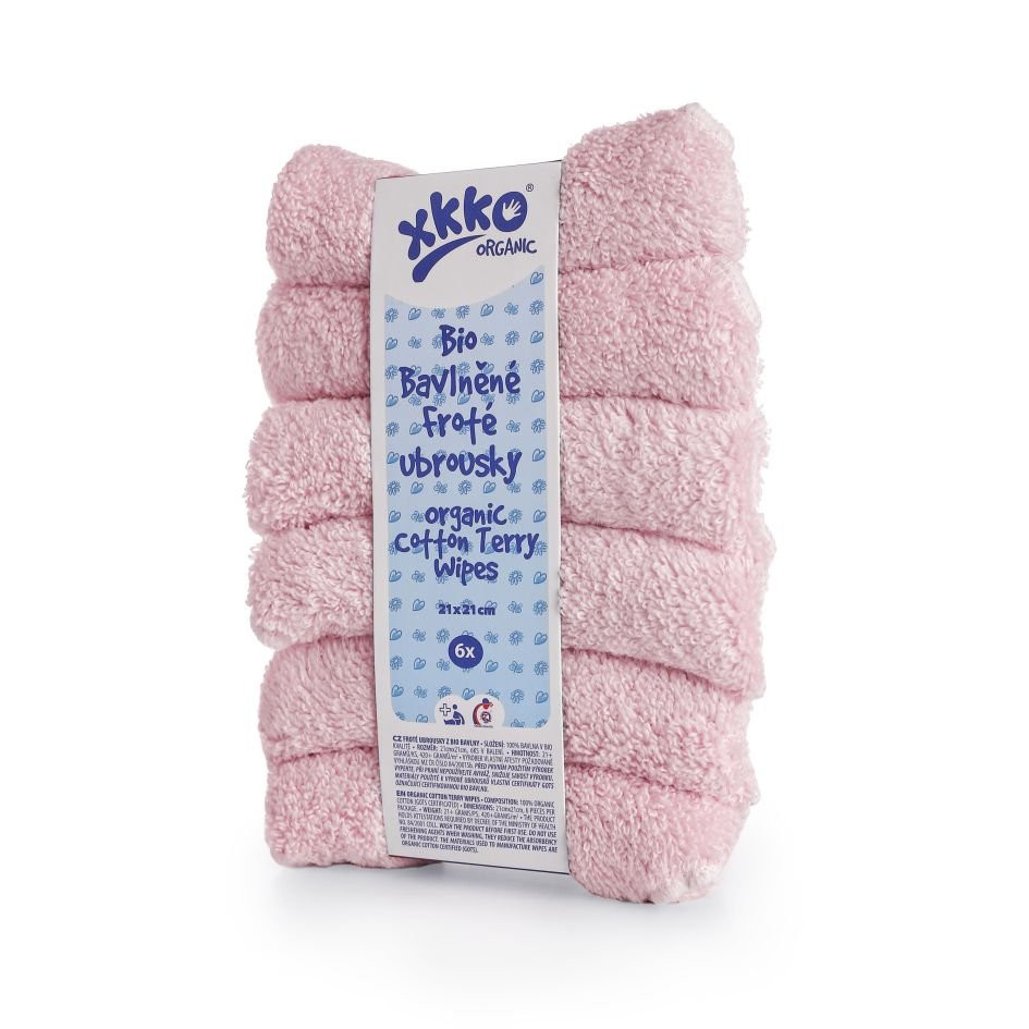 BIO bavlněné froté ubrousky XKKO Organic 21x21cm - Růžové